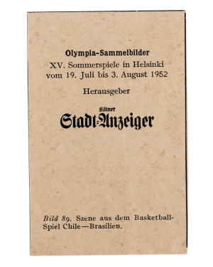 1952 Olympia-Sammelbilder XV. Helsinki Summer Games #89, Chili Vs. Brazil, Hand Cut Card (Germany) back